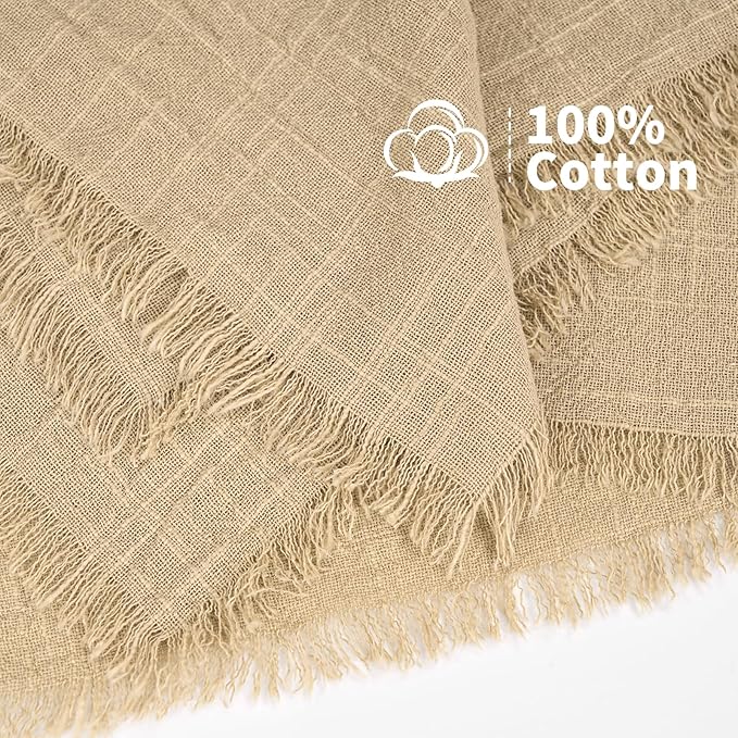 Showgeous 60 Pack Caramel Cloth Napkins with Fringe 16x16 inch 100% Cotton Caramel Napkins Handmade Dinner Napkins Bulk Washable Soft Rustic Table Napkins for Wedding Parties Bridal Baby Shower