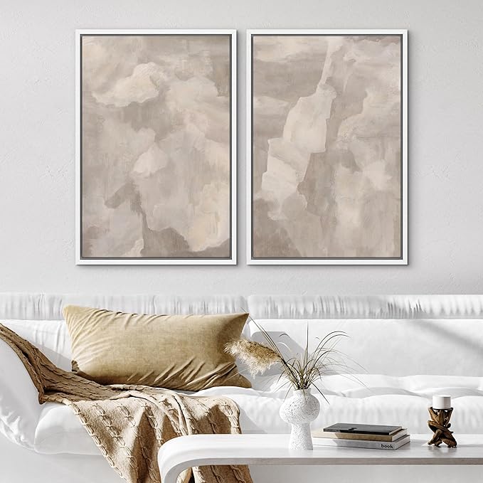 SIGNWIN Framed Canvas Print Wall Art Textured Abstract Earthy Beige Tones Illustrations Modern Art Decorative Contemporary for Living Room, Bedroom, Office - 16"x24"x2 White