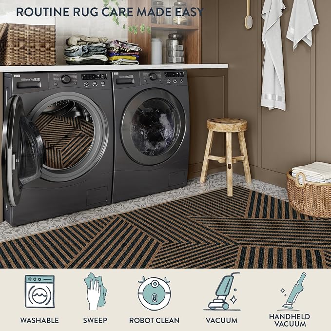 Lahome Enfys Modern Geometric Runner Rug, 2x6 Washable Rug Runners for Hallways Non Slip, Black Outdoor Carpet with Rubber Backing, Farmhouse Non Shedding Kitchen Mats for Floor Entryway