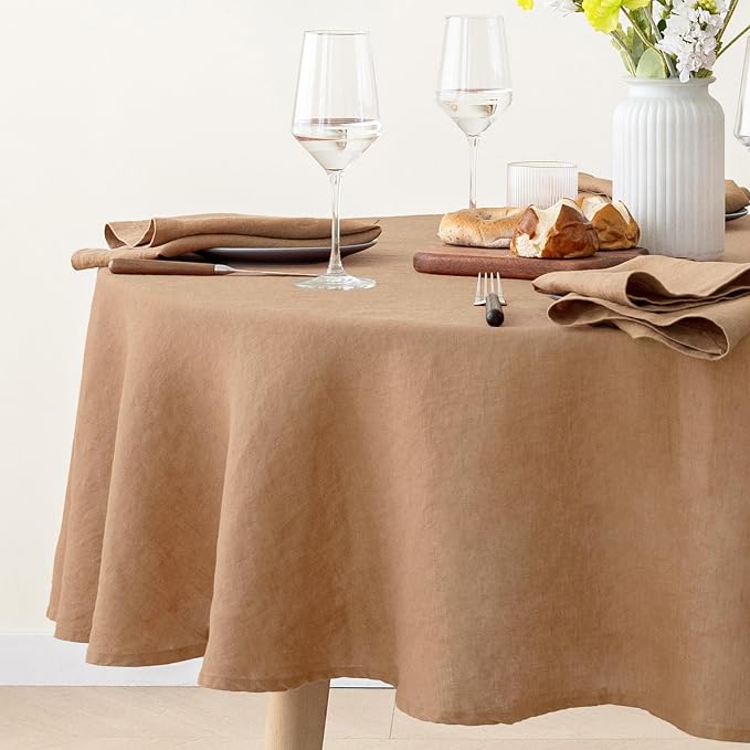 Triton French Linen Tablecloths 90Inches Round,100% Natural Table Clothes for Dining,Parties,Picnic,Events,Weddings and Restaurants,Beige