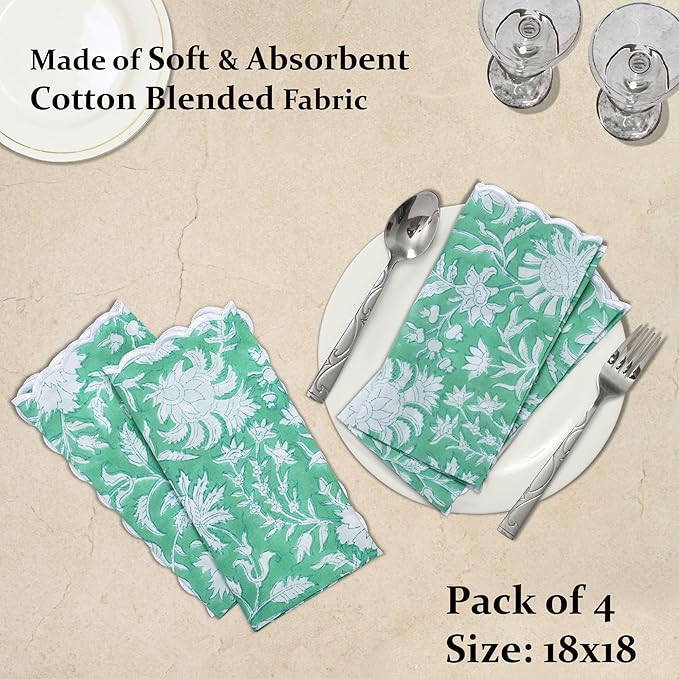 Ridhi Mint Green Cloth Napkins 100% Pure Cotton Farmhouse Wedding Dinner Napkins for Easter, Thanksgiving, Holiday Daily Wedding uses Napkins (4-20x20 Dinner Napkin)