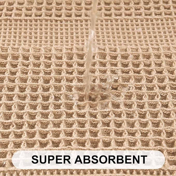 Hiasan Set of 2 Waffle Bath Mat, Super Absorbent Non Slip Bathroom Boho Rug with Tassels, Machine Washable Bath Mats for Bathroom, Ultra Soft Rubber Backed Rug, Loop-Brown, 16" x 24" + 20" x 32"