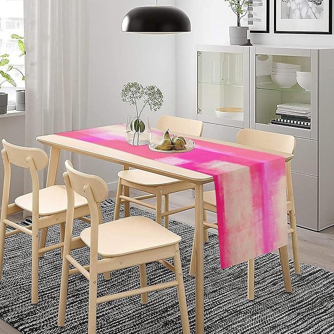 Hot Pink Abstract Art Contemporary Table Runner,Modern Ombre Grunge Decorative Pattern Table Runner for Coffee Table Dining Room Table Bedroom Party Holiday Decor 13x72inch