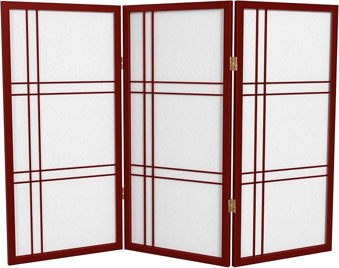 3 ft. Short Double Cross Shoji Screen - Rosewood - 3 Panels