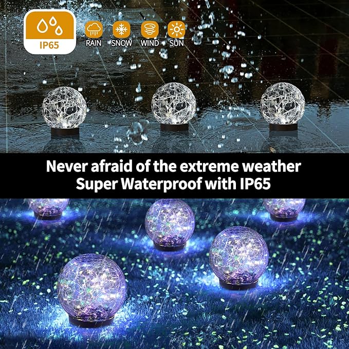 JKIMK Solar Globe Lights Outdoor Waterproof-Solar Balls Garden-Cracked Glass Ball Solar Lights Outdoor-Solar Orbs Outside-Outdoor Decorations Patio & Yard Lawn Backyard Decor