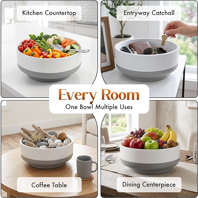 Gennua Kitchen Concrete Fruit Bowl for Kitchen Counter - Modern Two-Tone Stone Centerpiece with Wide Stable Base, Large Decorative Cement Bowl for Entryway Table, Coffee Table Decor, Key Bowl,11 Inch