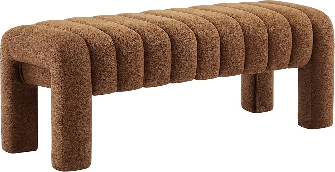 43.3" Bedroom Bench, Upholstered Brown Boucle Ottoman, Modern Tufted Dining Bench with Solid Wood Legs and Adjustable Foot Pegs for Entryway, Dining Room and Living Room (Rust Brown Boucle)