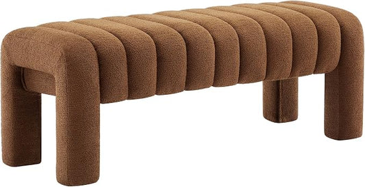 43.3" Bedroom Bench, Upholstered Brown Boucle Ottoman, Modern Tufted Dining Bench with Solid Wood Legs and Adjustable Foot Pegs for Entryway, Dining Room and Living Room (Rust Brown Boucle)