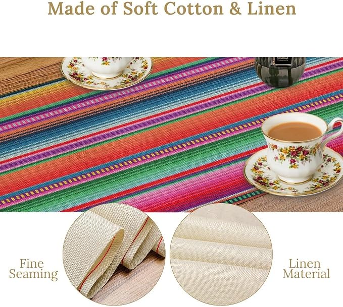 YCness Mexican Striped Table Runner Mexican Poncho Pattern Traditional National Ornament Table Runner for Party Living Room Home Bedroom Kitchen, 13x90 Inch