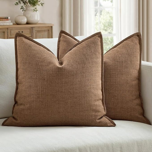 MIULEE Euro Sham Pillow Covers for Bed 26x26, 2 Pack Brown Thick & Textured Decorative Throw Pillow Covers, Neutral Linen Cushion Cases, Modern Farmhouse Home Decor, No Filling