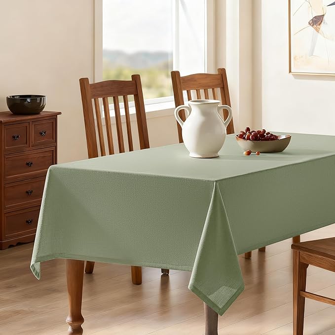 Sage Square Tablecloth 55 x 55 Inch Small White Linen Table Cloth for 4 Foot Square Table Wrinkle Resistant Washable Fabric Cloth Tablecloth for Side Tables Cafe Lounge Area Corner Nook