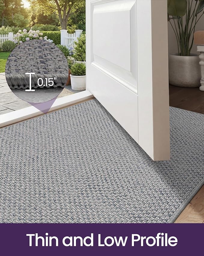 DEXI Ultra Thin Door Mat Indoor Entrance 32x48, Non Slip Rubber Backed Entryway Mats Dirt Trapper, Low Profile Front Doormat for Inside Entry, Patio, Porch, Grey