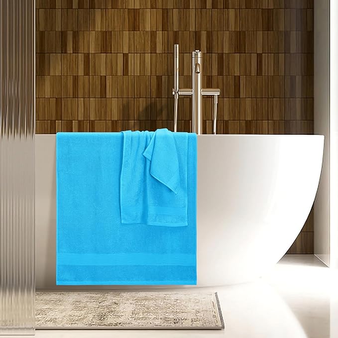 Belizzi Home 8 Piece Towel Set 100% Ring Spun Cotton, 2 Bath Towels 27x54, 2 Hand Towels 16x28 and 4 Washcloths 13x13 - Ultra Soft Highly Absorbent Machine Washable Hotel Spa Quality - Turquoise Blue