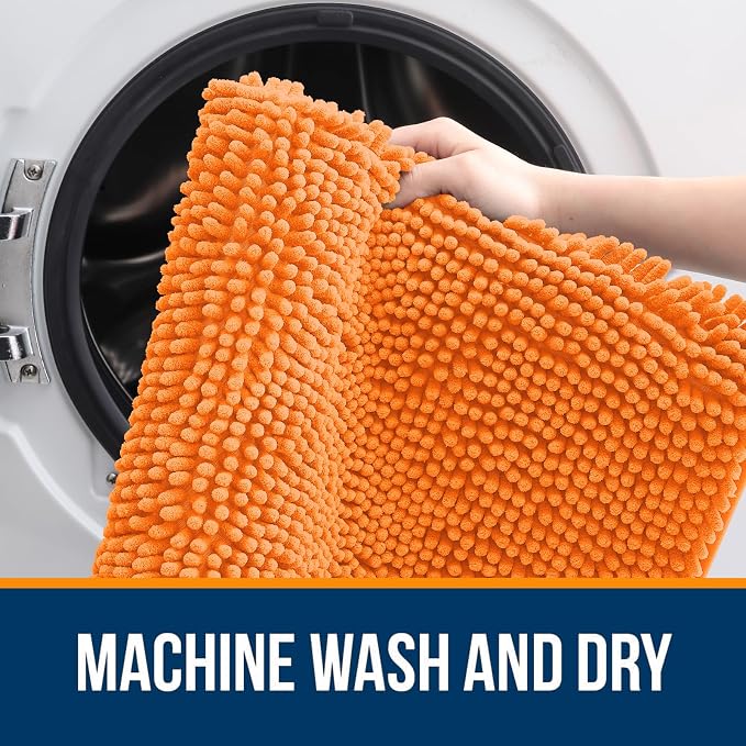OLANLY Large Bathroom Rugs 70x46, Extra Soft Absorbent Chenille Bath Rugs, Rubber Backing Quick Dry, Machine Washable Bath Mats for Bathroom Floor, Tub and Shower, Home Decor Accessories, Orange