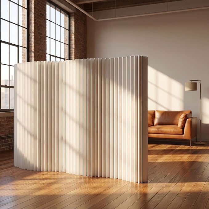 Folding Paper Room Divider Panel, Portable Partitions Wall Divider for Room Separation, Retractable Accordion Privacy Screens for Dorm Studio Office, Easy for Use and Store, Versatile Shapes, White