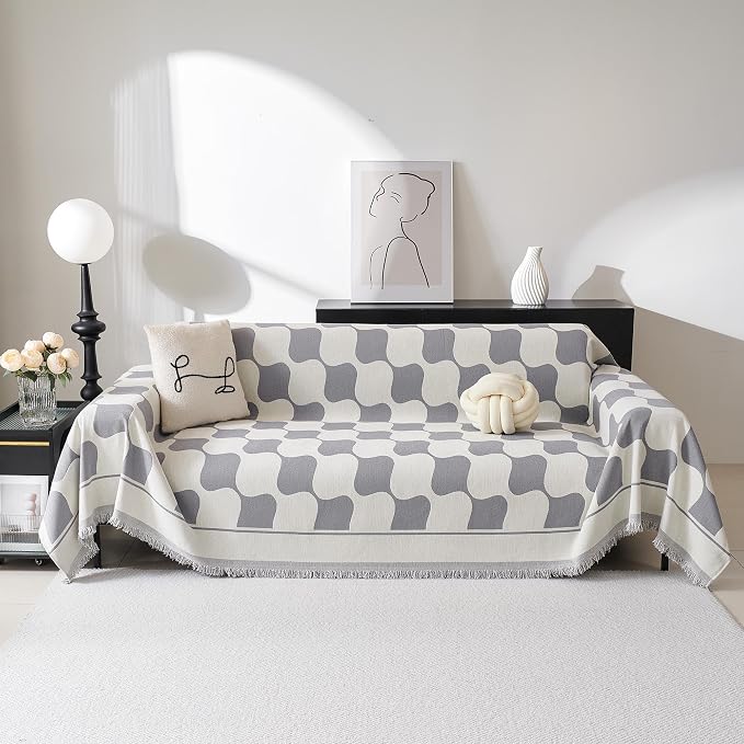 MEETSKY Couch Cover Loverseat Sofa Covers Protector, Sofa Throw Cover Washable Sofa Slipcovers, Thick Soft Fabric Chenille Jacquard Modern Style for Living Room, 71" x 102", Grey Checkerboard