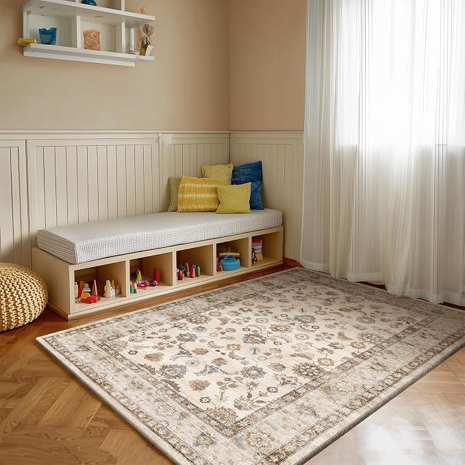 Machine Washable Entryway Throw Rug: Door Mat Indoor Entrance 4x6 Rug Small Area Rug Non Slip Low Pile Kitchen Rug for Front Door Indoor Entrance Entry Kids Room