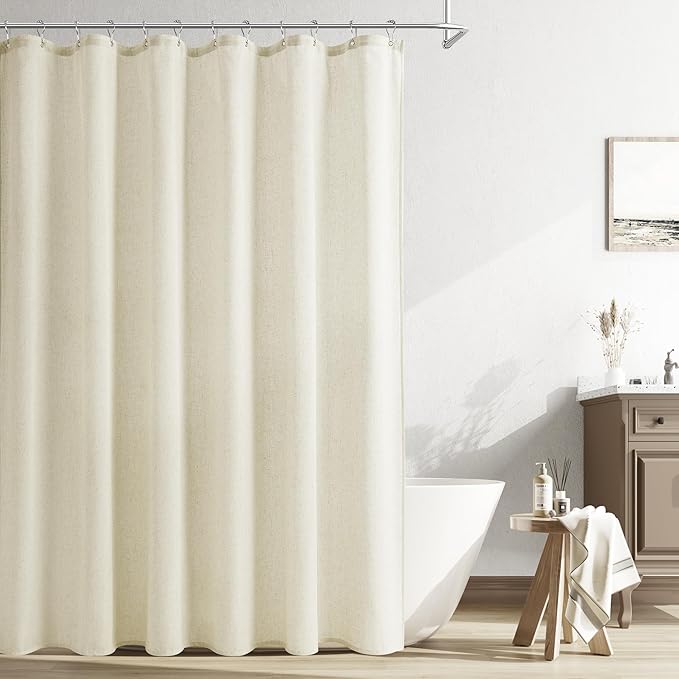 Naturoom Ivory Linen Shower Curtain, Cloth Textured Fabric Shower Curtain Set with Hooks, Simple Elegant Modern Farmhouse Country Ultra Thick Bath Curtains for Bathroom,Water Repellent,72x78