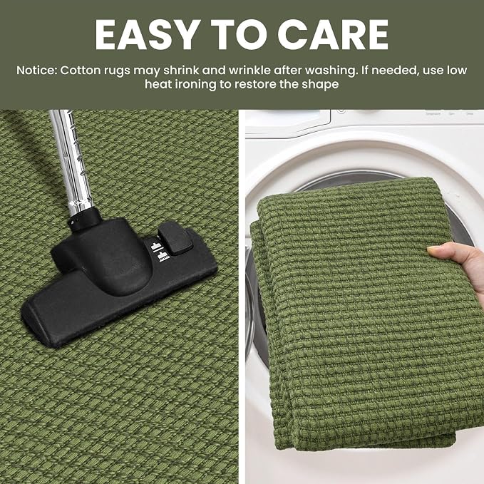IOHOUZE Washable Runner Rug 2.6x12 Non Slip Rubber Backed Extra Long Hallway Runner Entryway Runner Indoor, Kitchen Rugs Woven Cotton Floor Carpet for Hall Entrance, Olive Green/Earthy Green