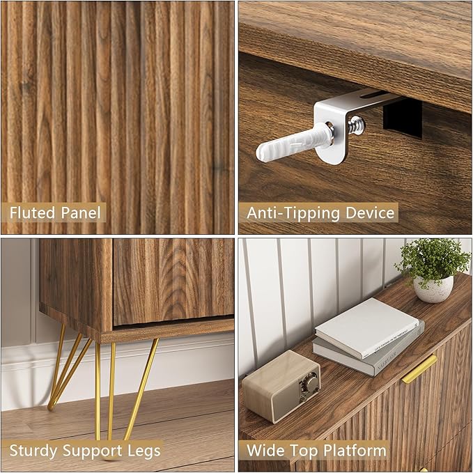 Shoe Storage Cabinet with 3 Flip Drawers, 31.5" W Fluted Shoe Cabinet for Entryway, Hidden Shoe Cabinet Storage, Narrow Free Standing Shoe Orgnaizer Rack Cabinet for Foyer Hallway, Natural