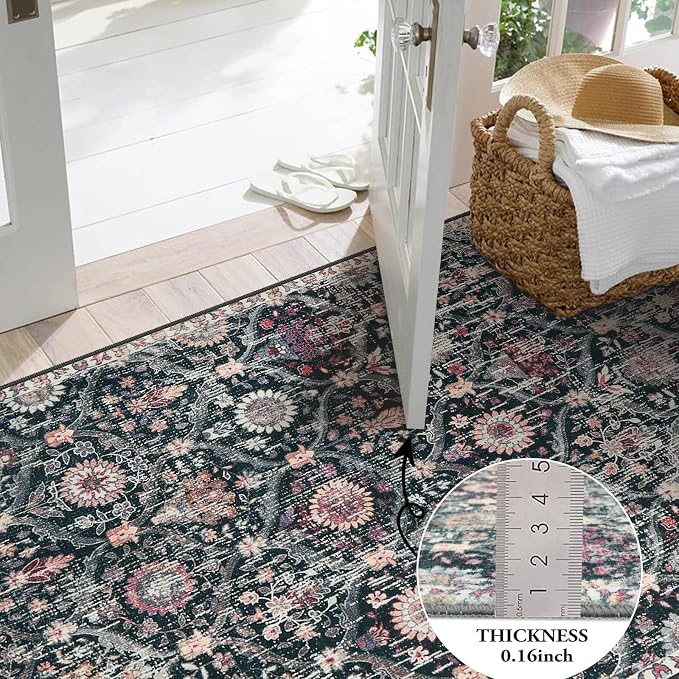 Lahome Kitchen Rugs Non Slip Washable Rugs for Entryway, 2x4 Rug Non-Slip Moroccan Trellis Ultra-Thin Indoor Door Mat Small Carpet for Bathroom Bedroom Entry Elise, Black/Multi