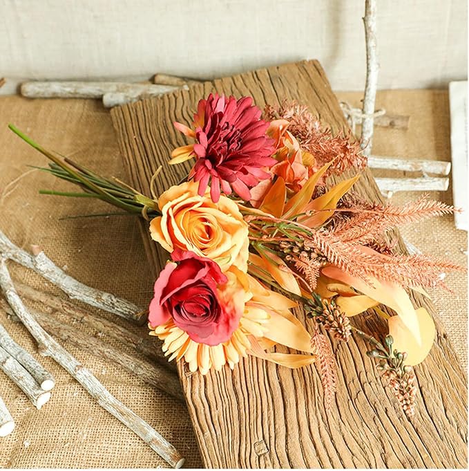 Faux Flowers in Vase - Hydrangea Fall Centerpieces for Tables Fake Flowers with Vase Dining Table Decor, Fake Roses Chrysanthemum Fall Flowers Artificial for Decoration