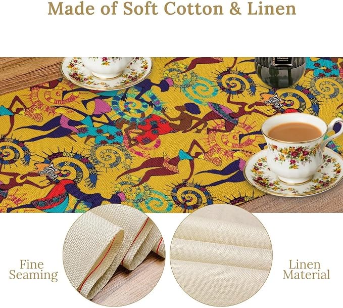 African Woman Table Runner Colorful Africa Nationality Tribe Element Pattern for Home Kitchen Table Decor Dining Coffee Room Party Decor 13x90in