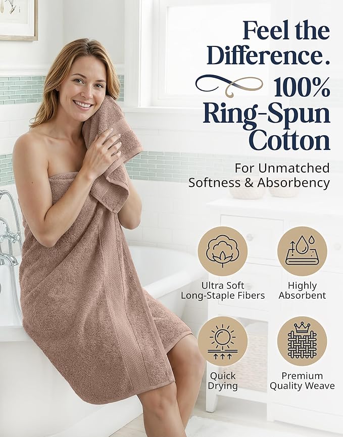 LANE LINEN 100% Cotton Towels Set - 6 Piece value pack - Soft, Absorbent & Durable - 2 Bath, 2 Washcloths, 2 Hand Towels for Bathroom - Ideal for Home, Spa & Gym - Quality You Can Trust - Taupe