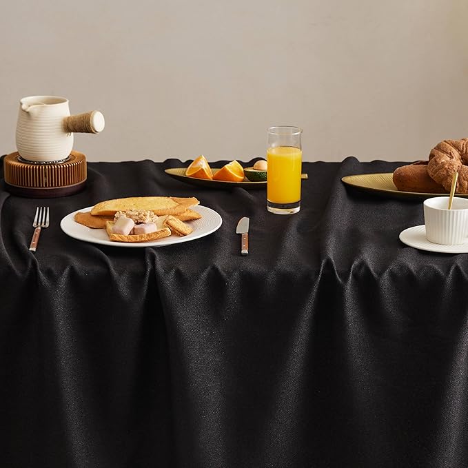 Linen Tablecloth with Tassels, Farmhouse Style Black Tablecloth, Water Resistant Burlap Tablecloths for Rectangle Table, 60x120 Inch Black