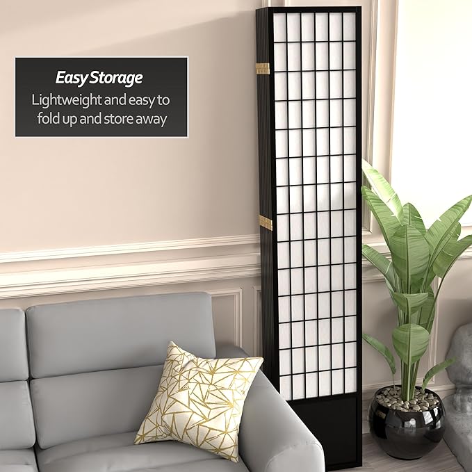 Red Lantern 7 ft. Tall Window Pane Shoji Screen - Black - 8 Panels