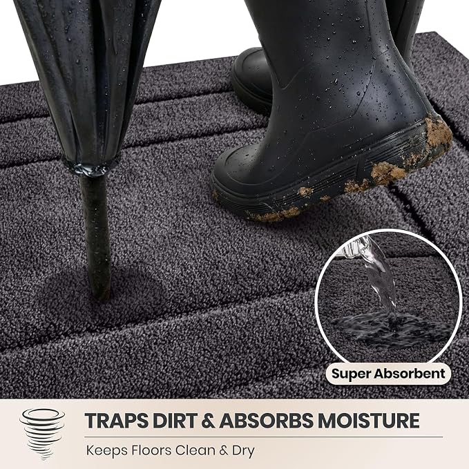 PURRUGS Dirt Trapping Door Mat 34" x 59", Non-Slip/Skid Machine Washable Entryway Area Rug, Dog Doormat, Super Absorbent Welcome Mat for Muddy Wet Shoes and Paws, Charcoal