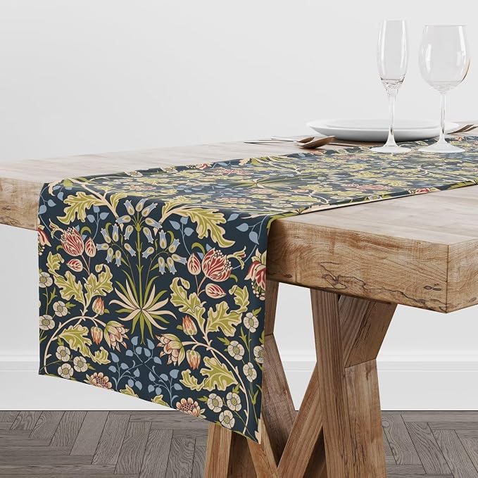 Vintage Floral Table Runner, William Morris Colorful Boho Watercolor Flower Retro Botanical Plant Dinner Runner for Home Kitchen Dining Table Decoration 13x70 Inch