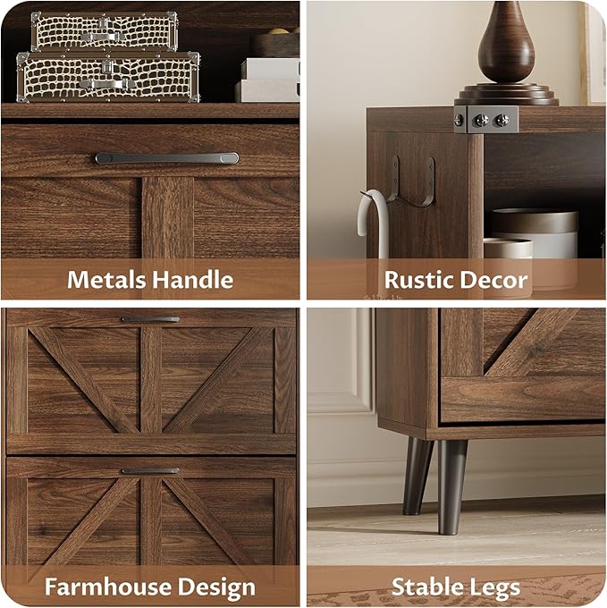 Halitaa Shoe Cabinet with 2 Flip Drawers & Open Storage,Farmhouse Shoe Storage Cabinet for Entryway,Freestanding Narrow Organizer Rack with Legs,Foyer,Hallway,Dark Walnut