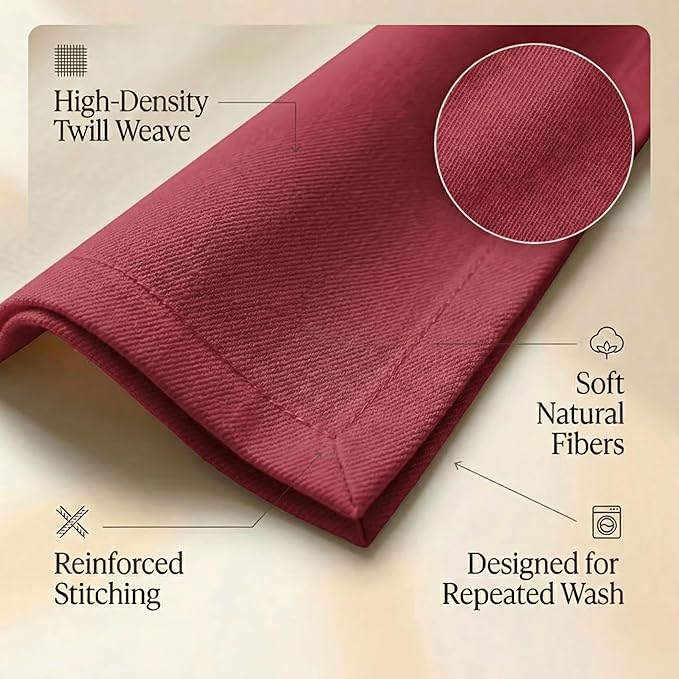 Accent Home 100% Cotton Napkins, Delicate Cloth Napkins for Dinners, Parties and Weddings，18 x 18 Inch Set of 6 - Red