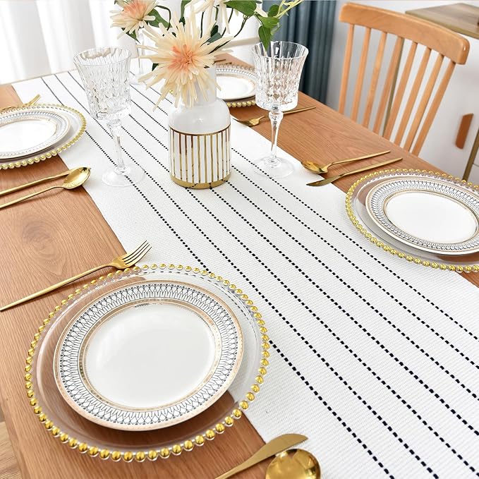Boho Table Runner Natural Cotton Woven Runner with HandmadeTassels for Home Dining Table décor, for Modern Farmhouse Decor Coffee Table Runner (Navy Blue, 14x72Inch)