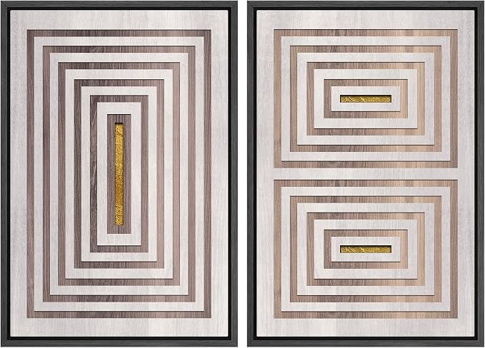 SIGNWIN Framed Canvas Print Wall Art Set Mid-Century Geometric Gold Square Pattern Abstract Shapes Illustrations Minimal Decorative Bohemian for Living Room, Bedroom, Office - 24"x36"x2 Black