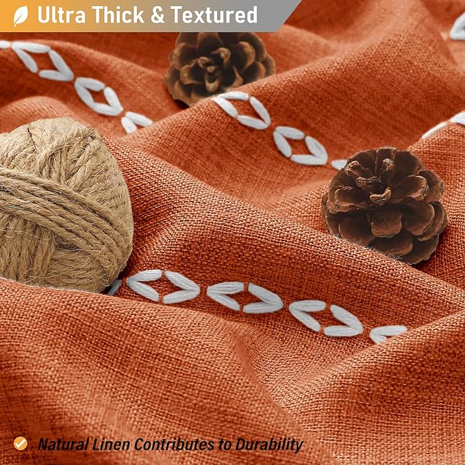 BTTN Stall Fabric Shower Curtain - 54x78 Boho Striped Linen Heavy Duty Tassel Shower Curtain Set with 10 Hook, Narrow Rustic Modern Farmhouse Bohemian Thick Shower Curtains for Bathroom - Burnt Orange