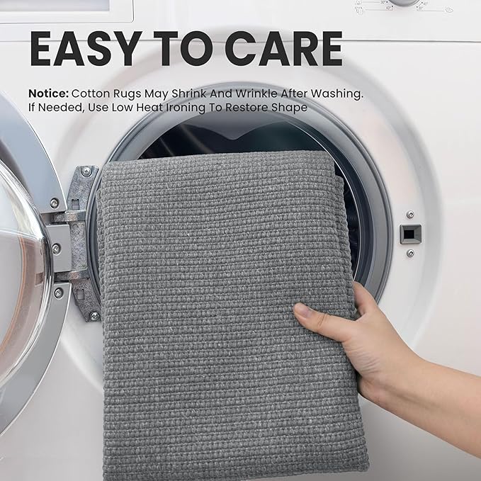 EARTHALL Washable Runner Rug 3x8 Ft Non Slip Runners for Hallways Wide Cotton Rubber Backed Kitchen Runner Braided Indoor Floor Carpet Runners for Entryway, Hallway, Kitchen, Bedroom, Charcoal Gray