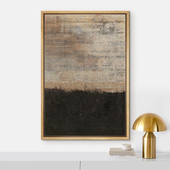 IDEA4WALL Framed Canvas Print Wall Art Grunge Dark Brown Rust Color Blocks Abstract Shapes Illustrations Modern Art Minimal Decorative Relax/Zen for Living Room, Bedroom, Office - 16"x24" Natural