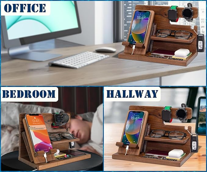 Personalized Alphabet Gifts for Women, Men - Wood Docking Station, Nightstand Organizer, Gift Ideas for Special Anniversary, Birthday, Wedding, Father's Day, Christmas