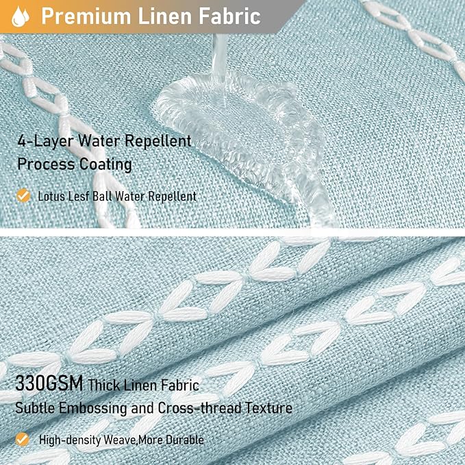 BTTN Boho Farmhouse Shower Curtain, Linen Rustic Weighted Striped Fabric Shower Curtain with Tassel, Water Repellent, Modern Bohemian Vintage Cloth Shower Curtains for Bathroom, Fog Blue, 72x72