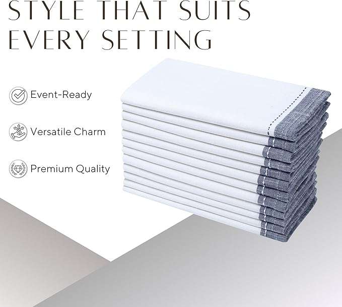 Palisa Cotton Cloth Dinner Napkins Set of 12 Contrast Boarder Napkin for Dinning Table Linen Decor Everyday Party Use Wedding Reception Farmhouse 18x18 Inch – White