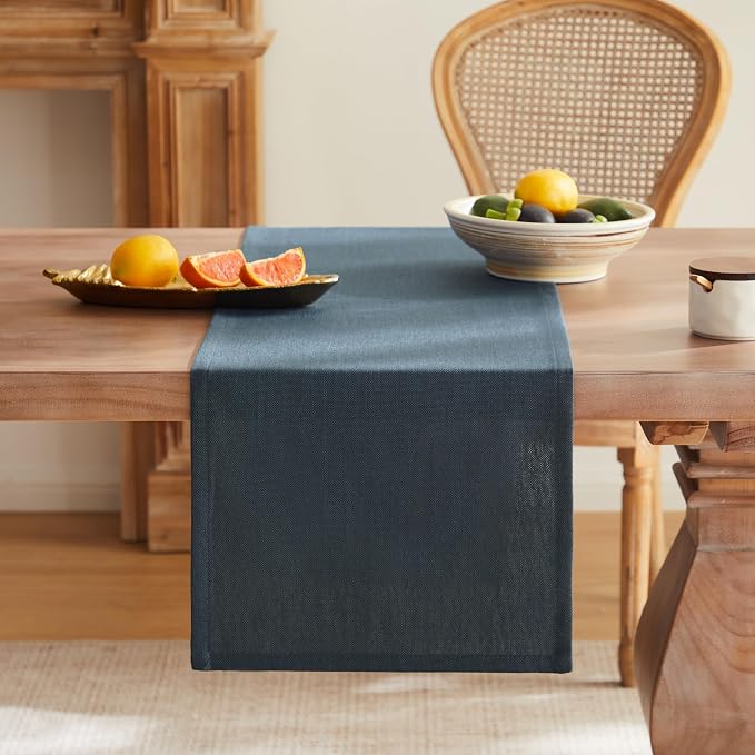 ZeeMart Rustic Cotton Linen Table Runner, 13x36 Inches Navy, Farmhouse Style Navy Blue Table Runners 36 Inches Long, Washable Kitchen Dining Table Decoration for Home Party Decor