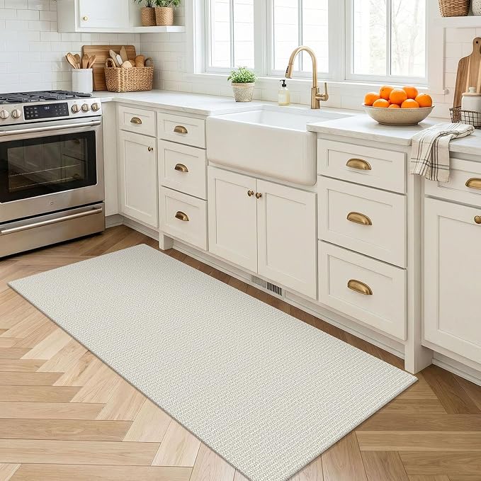 EARTHALL Washable Runner Rug 2x4 Ft Non Slip Runners for Hallways Cotton Rubber Backed Entryway Runner Braided Indoor Floor Runners Carpet for Entryway, Hallway, Kitchen, Bedroom, Cream/Grayish