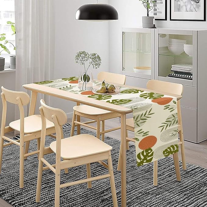 YCness Mid Century Green Boho Table Runner Summer Abstract Modern Palm Tree Table Runner for Party Kitchen Living Room Bedroom Plant Botanical Minimalist Leaf, 13x108 Inch