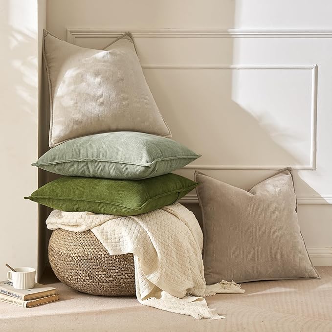 MIULEE Pack of 2 Moss Green Decorative Pillow Covers 22x22 Inch Soft Chenille Luxurious Couch Throw Pillows Farmhouse Cushion Covers Euro Shams Elegant Design for Sofa Bed Living Room Spring Decor