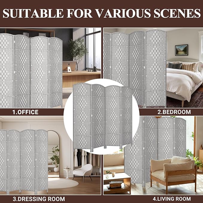HALLYBEE Room Divider, Room Dividers and Folding Privacy Screens, 16in Privacy Screen, 4 Panel Temporary Wall Partitions, 6ft Space Separation Panel Screen, Stone Grey