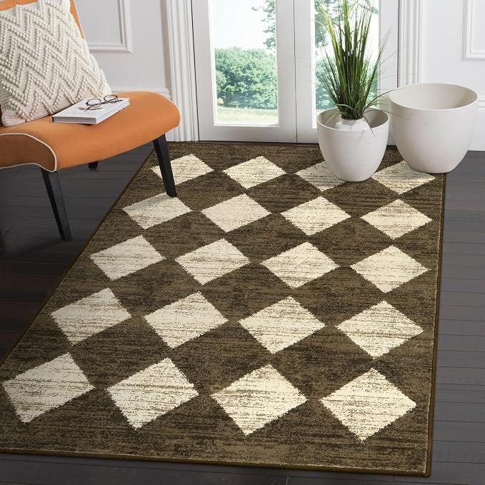 Lahome Zelie Machine Washable 3x5 Area Rug, Soft Rugs for Entryway Non Slip Kitchen Rugs, Moroccan Trellis Non Slip Non Shedding Printed Indoor Front Door Carpet for Bathroom Entrance, Brown