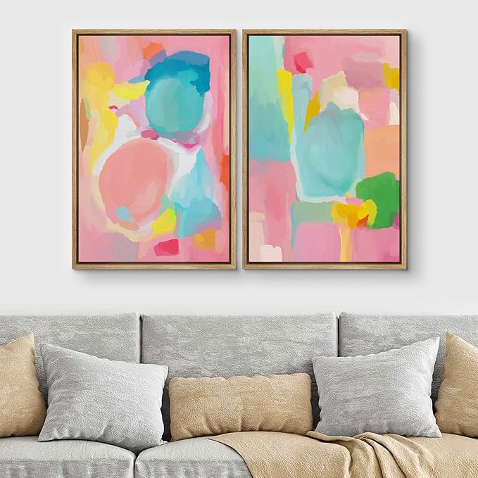 SIGNLEADER Framed Canvas Print Wall Art Set Pastel Watercolor Paint Landscape Abstract Shapes Digital Art Modern Art Decorative Minimal Relax/Zen for Living Room, Bedroom, Office - 16"x24"x2 NATURAL