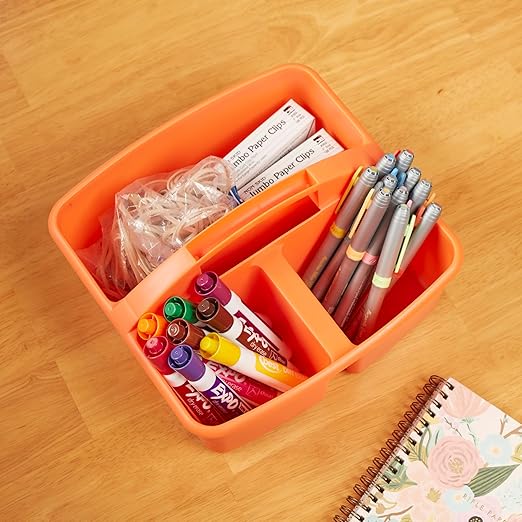 ECR4Kids 3-Compartment Small Plastic Caddy, Multipurpose Organization, Primary, 6-Pack